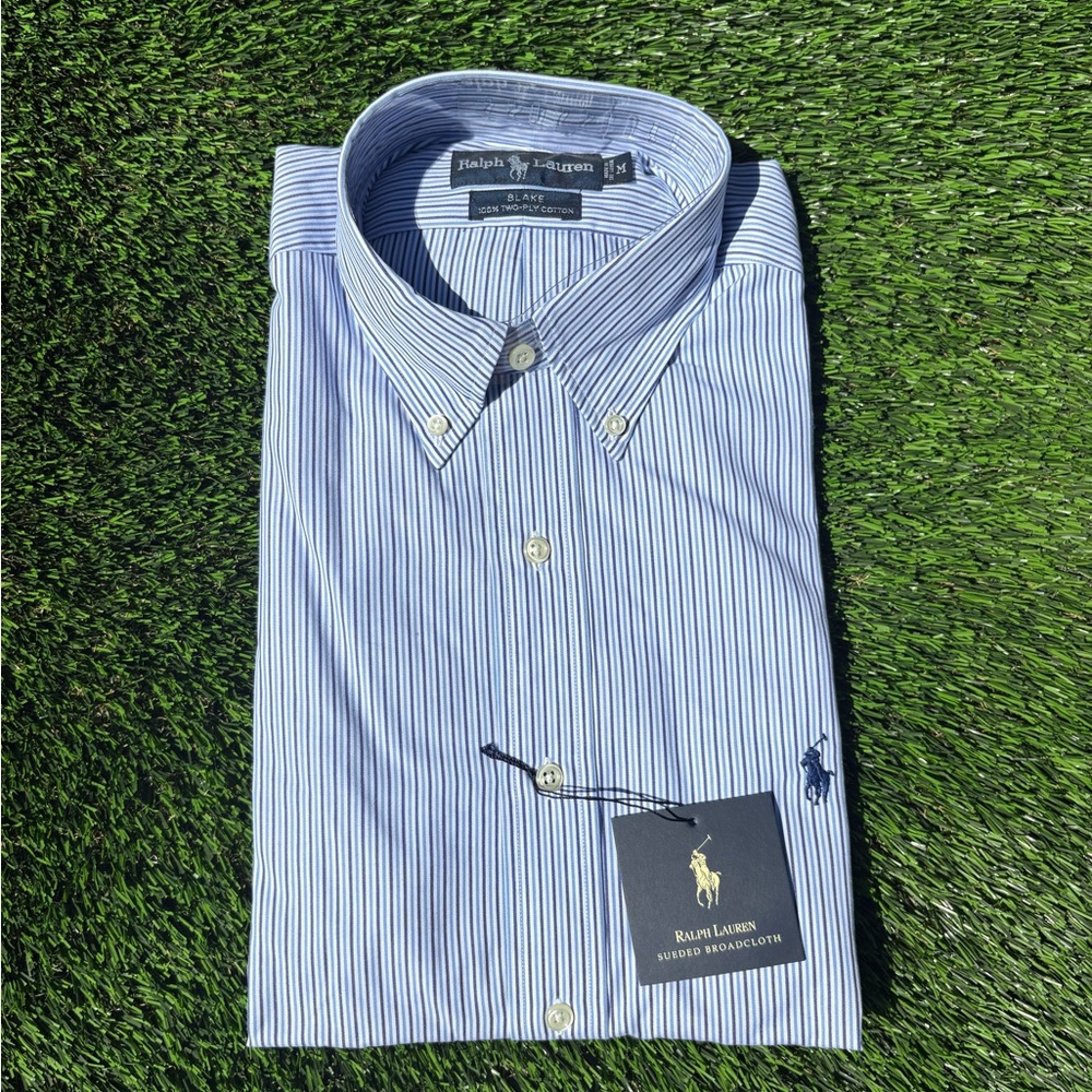 Ralph Lauren Light Blue & White Pinstripe Button-Down Long Sleeve Shirt